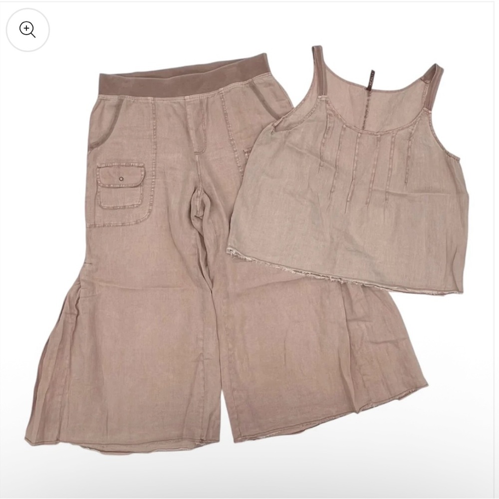 XCVI Women's Tan Wide Leg  Set boho linen lightweight clean simple neutral s/m